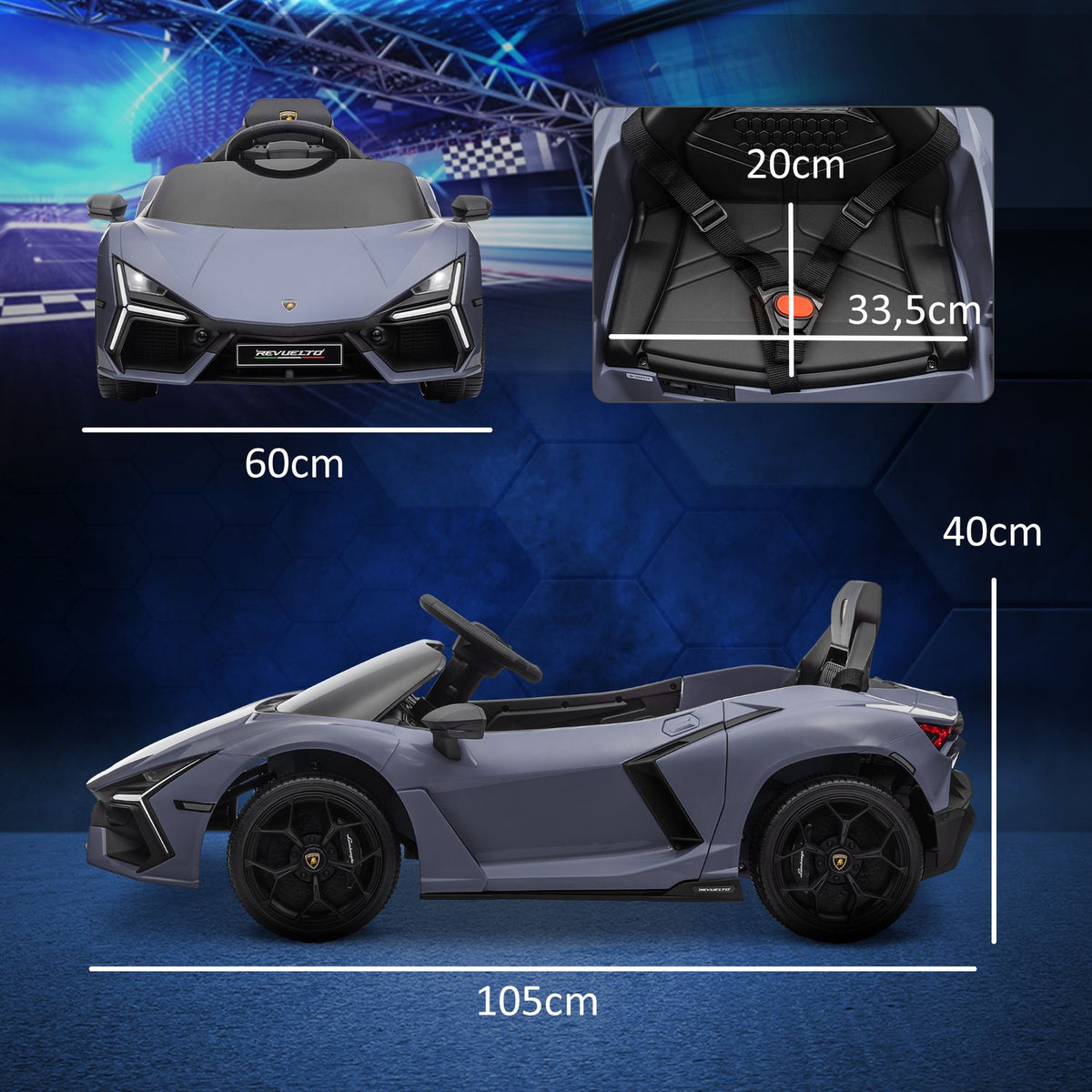 Children's electric car 12 V children's car with 2.4G remote control, music, shock absorber, electric vehicle with lights, USB/MP3 port, reverse function, 3-5 km/h, for children 3-5 years, gray