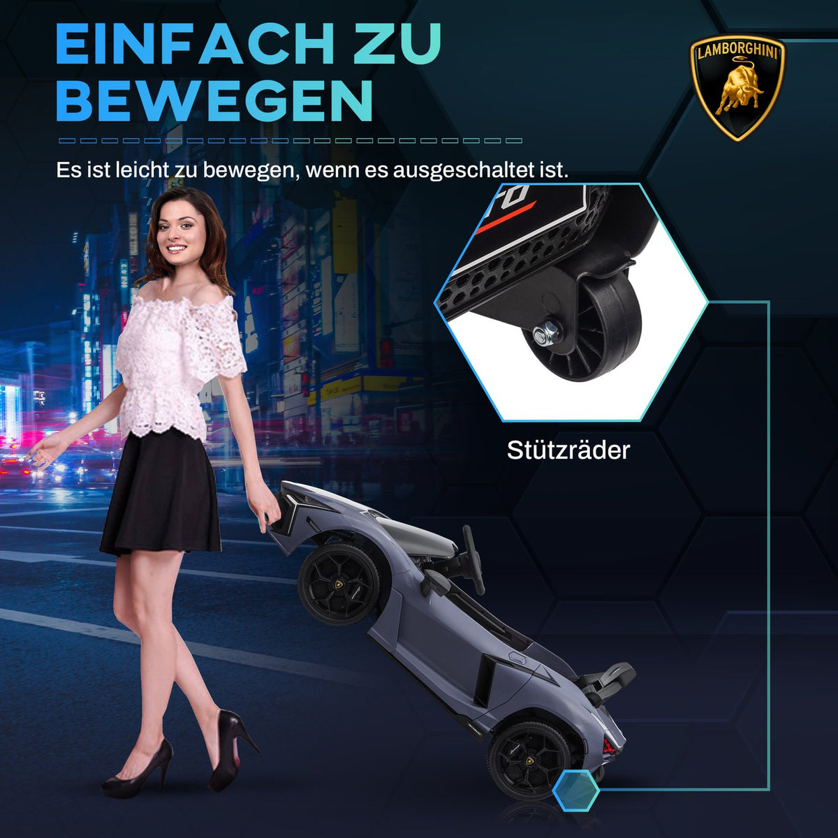 Children's electric car 12 V children's car with 2.4G remote control, music, shock absorber, electric vehicle with lights, USB/MP3 port, reverse function, 3-5 km/h, for children 3-5 years, gray