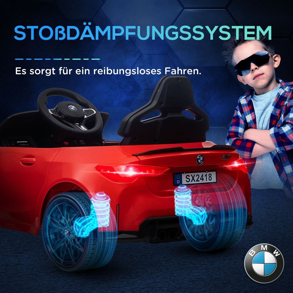 Children's electric car 12V children's car with 2.4G remote control, suspension, electric vehicle with MP3, USB, LED lights, horn, for 3-5 years