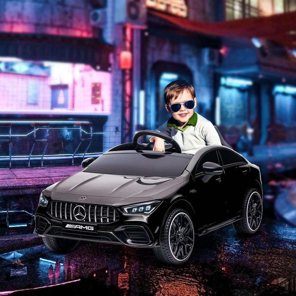 Children's electric car 12V children's car with remote control, music, electric vehicle with light, USB/MP3 port, reverse function, up to 5 km/h, for children 3-6 years, black