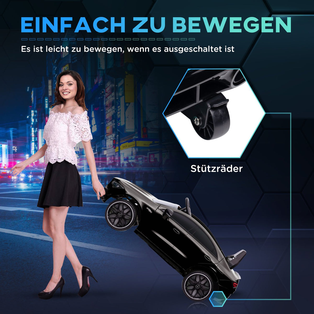 Children's electric car 12V children's car with remote control, music, electric vehicle with light, USB/MP3 port, reverse function, up to 5 km/h, for children 3-6 years, black
