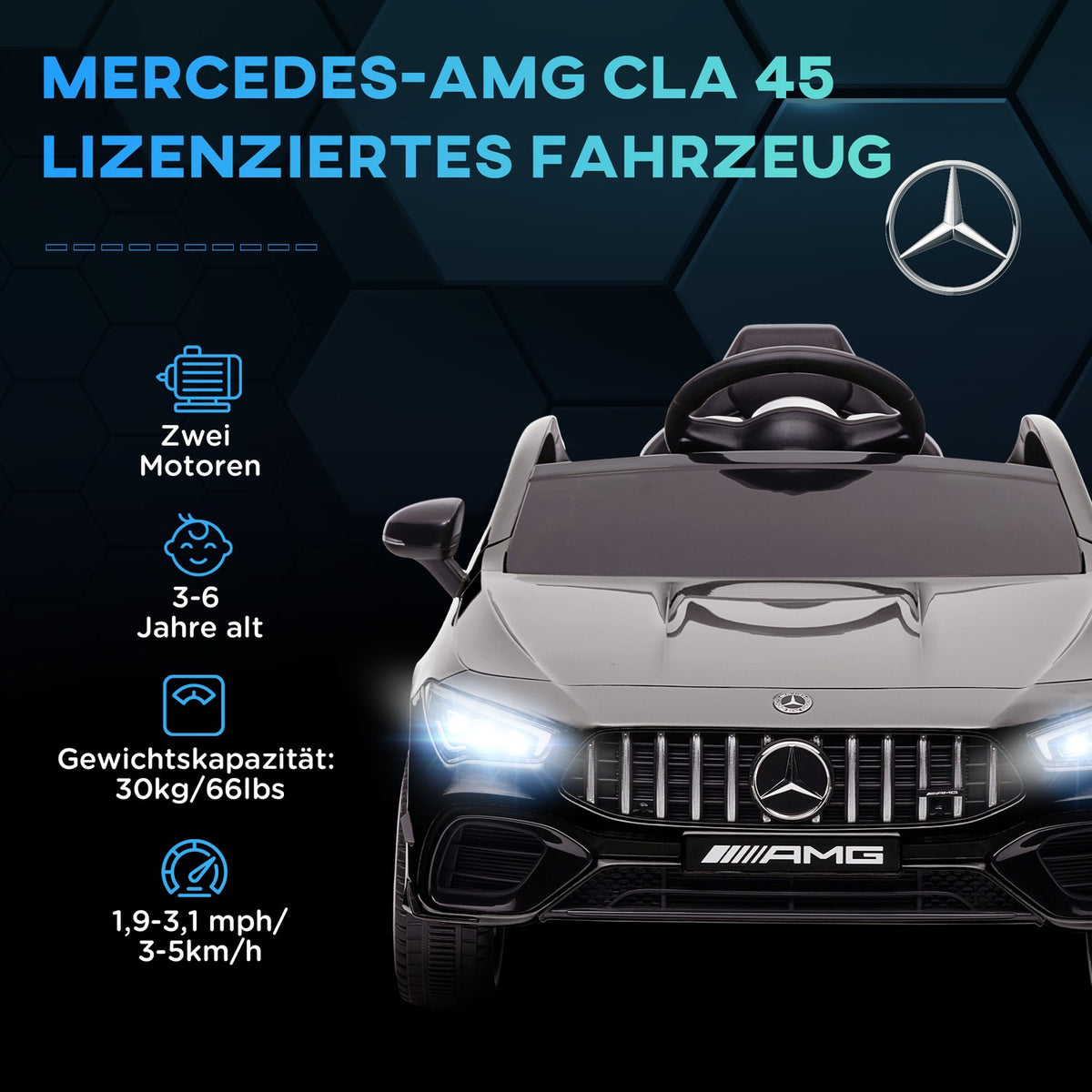 Children's electric car 12V children's car with remote control, music, electric vehicle with light, USB/MP3 port, reverse function, up to 5 km/h, for children 3-6 years, black