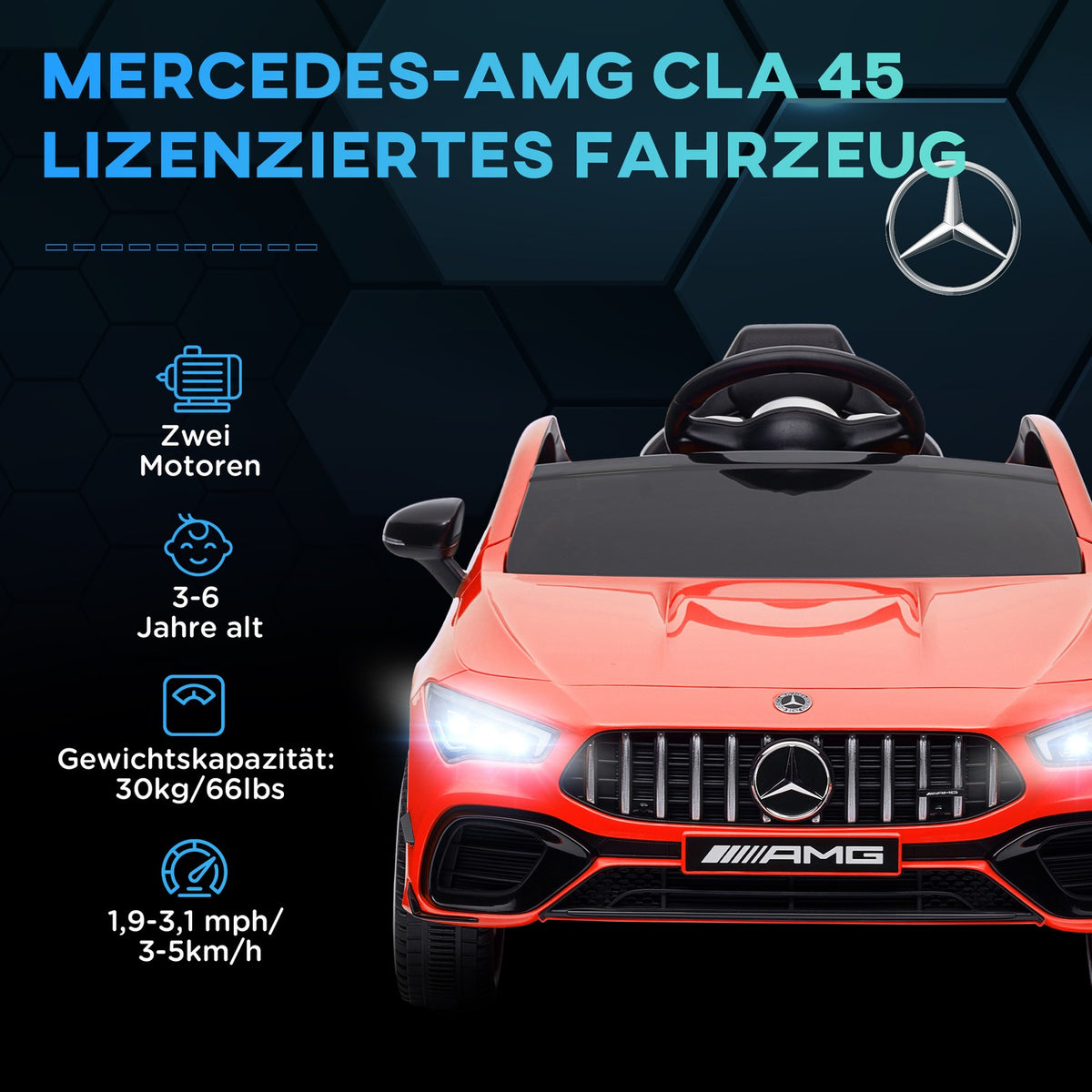 Children's electric car 12V children's car with remote control, music, electric vehicle with light, USB/MP3 port, reverse function, up to 5 km/h, for children 3-6 years, red