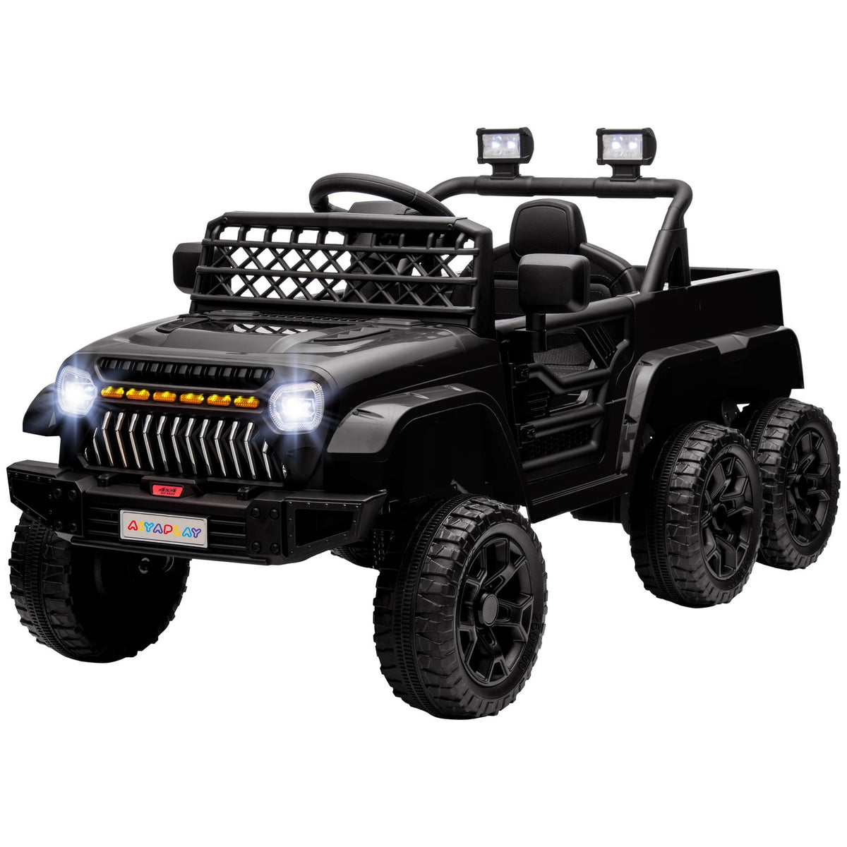 Children's electric car, 12 V off-road vehicle with 2.4G remote control, trailer, children's vehicle with LED light, soft start, music and horn, 2.5-4 km/h, for 3-8 years children, black
