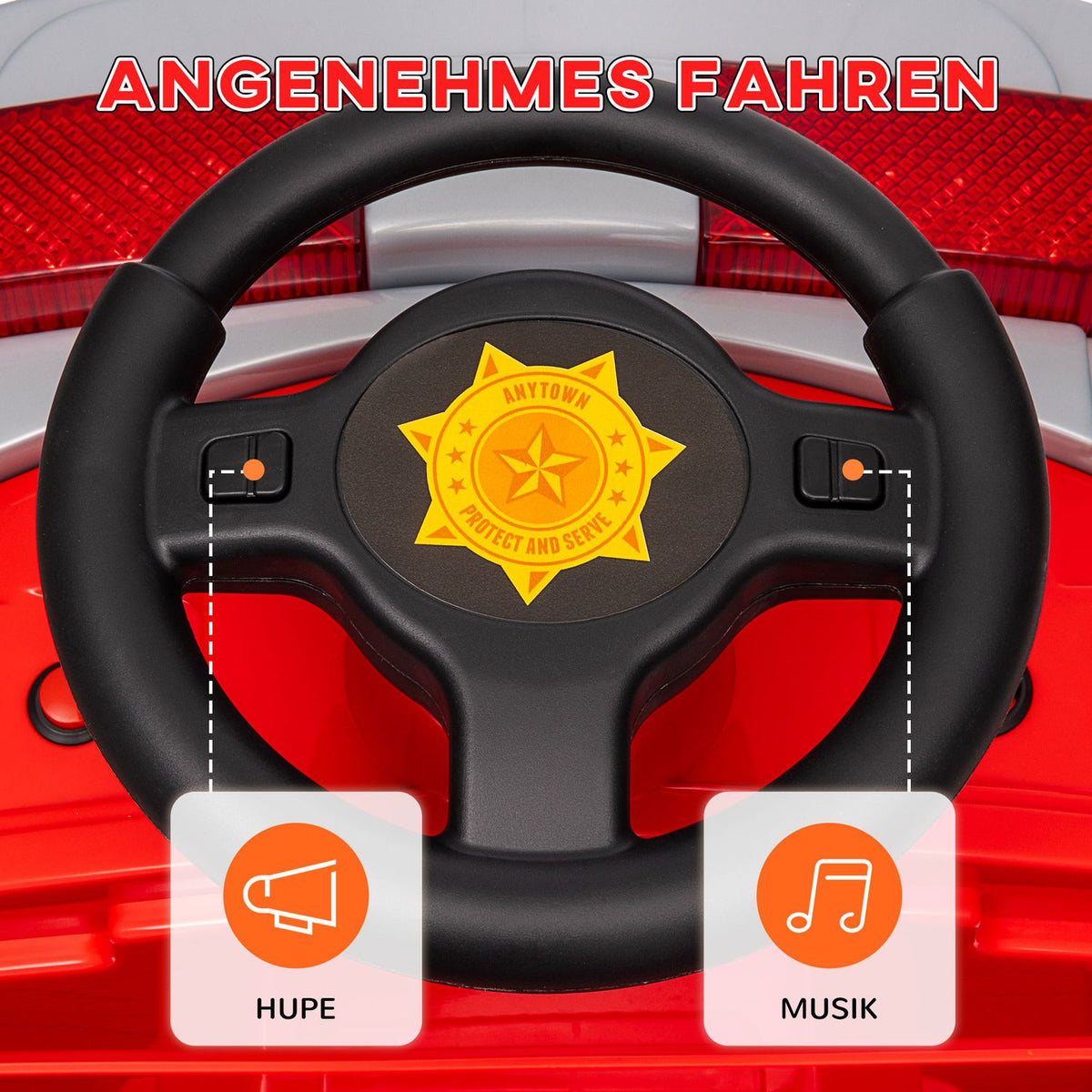 Children's electric car 1 6V children's car with music, horn, electric vehicle with headlight, soft start, 3 km/h, for 3-5 years children, red