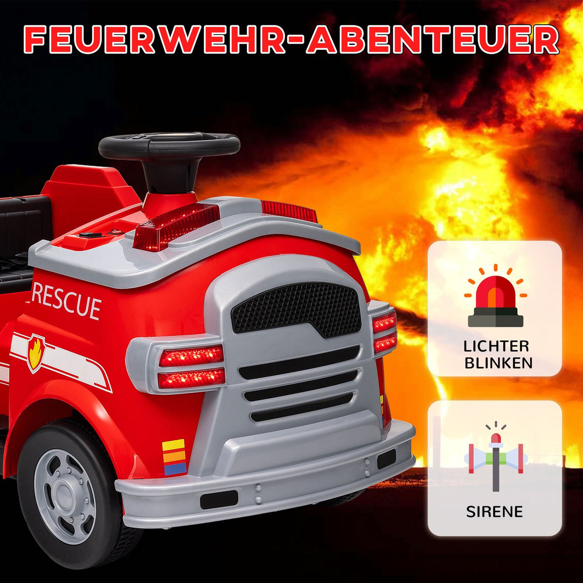 Children's electric car 1 6V children's car with music, horn, electric vehicle with headlight, soft start, 3 km/h, for 3-5 years children, red