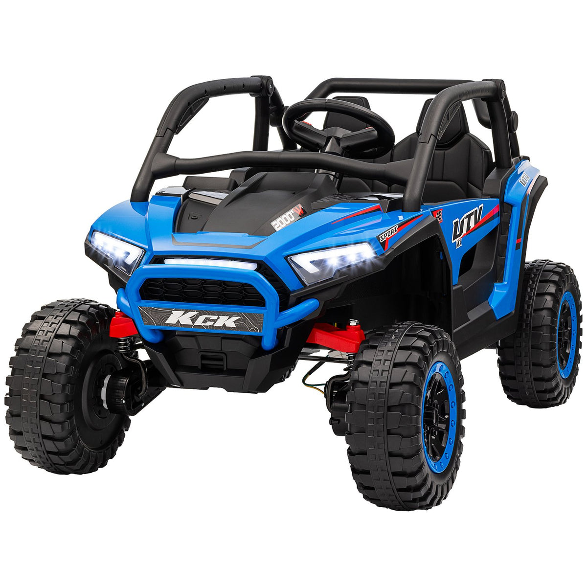 Children's electric car, 24 V 5-7 km/h off-road vehicle with music connection, children's vehicle with 2.4G remote control, headlight, horn, electric children's vehicle for children 3-8 years, blue