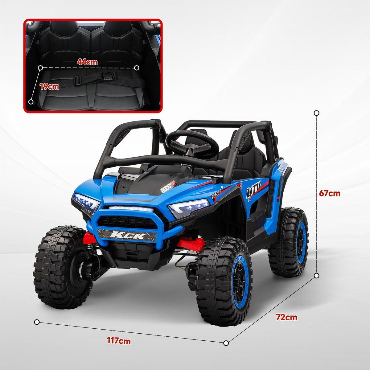 Children's electric car, 24 V 5-7 km/h off-road vehicle with music connection, children's vehicle with 2.4G remote control, headlight, horn, electric children's vehicle for children 3-8 years, blue