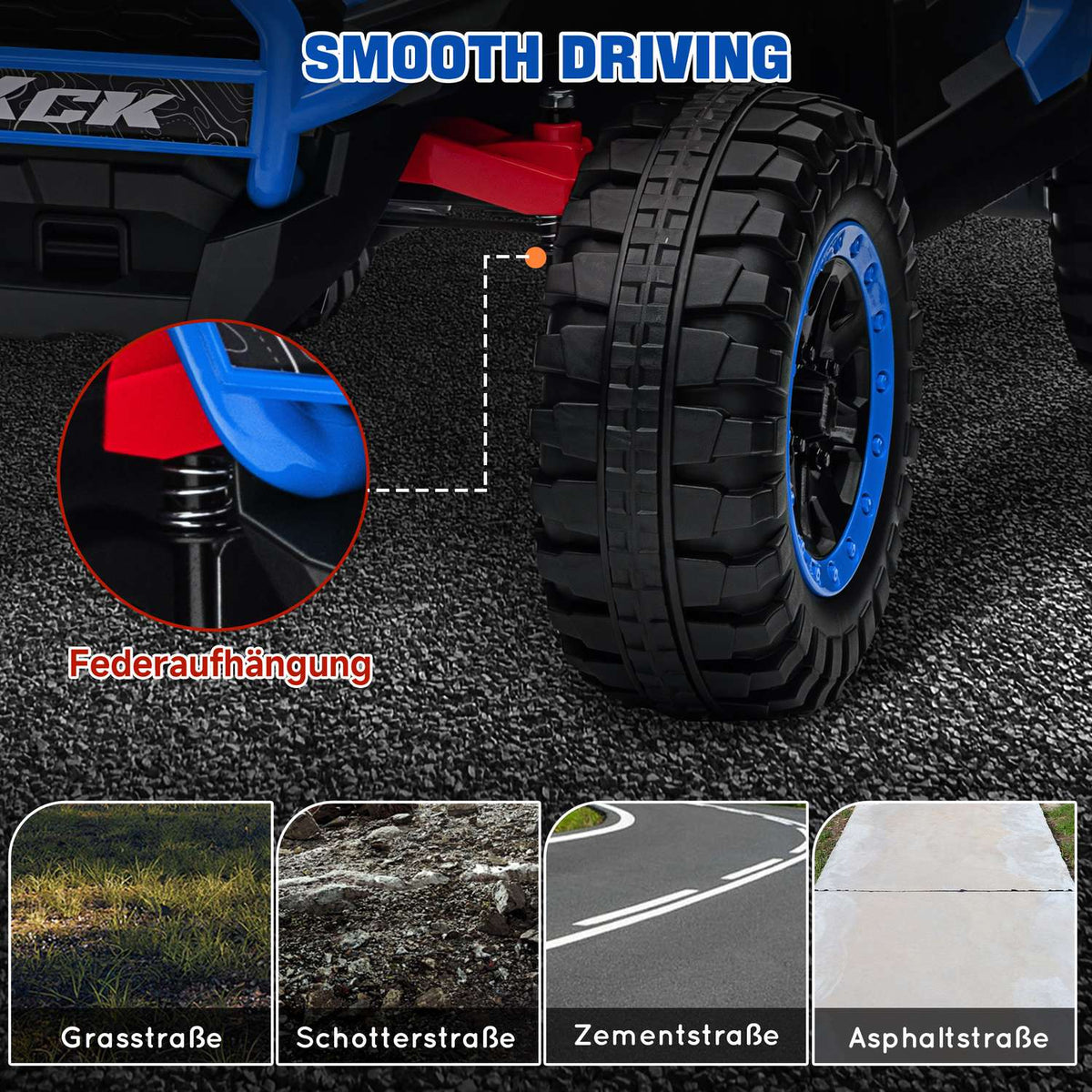 Children's electric car, 24 V 5-7 km/h off-road vehicle with music connection, children's vehicle with 2.4G remote control, headlight, horn, electric children's vehicle for children 3-8 years, blue