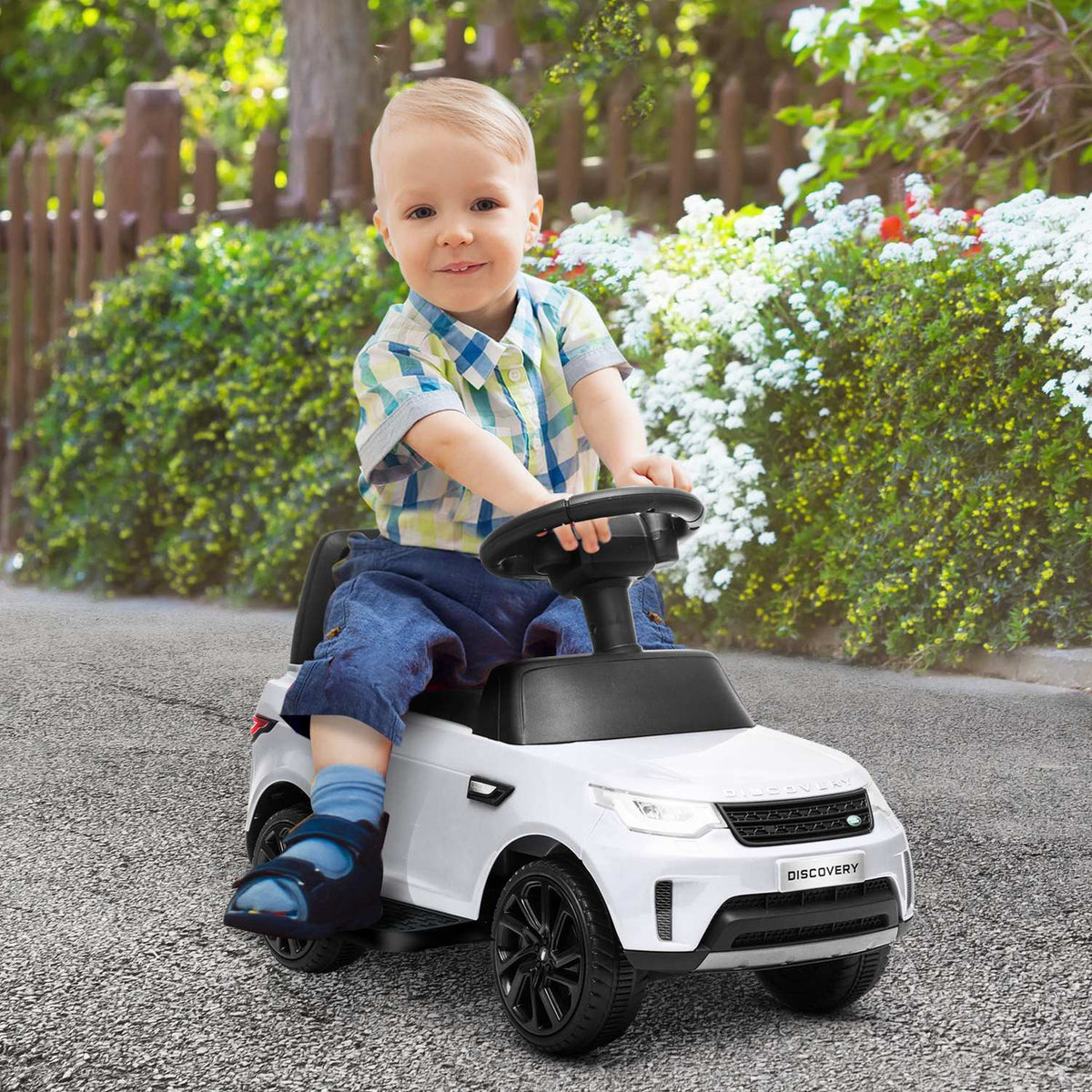 Children's electric car 2 in 1 6V children's car with slide mode, music, horn, electric vehicle with headlight, 3 km/h, for 1.5-5 years children, white
