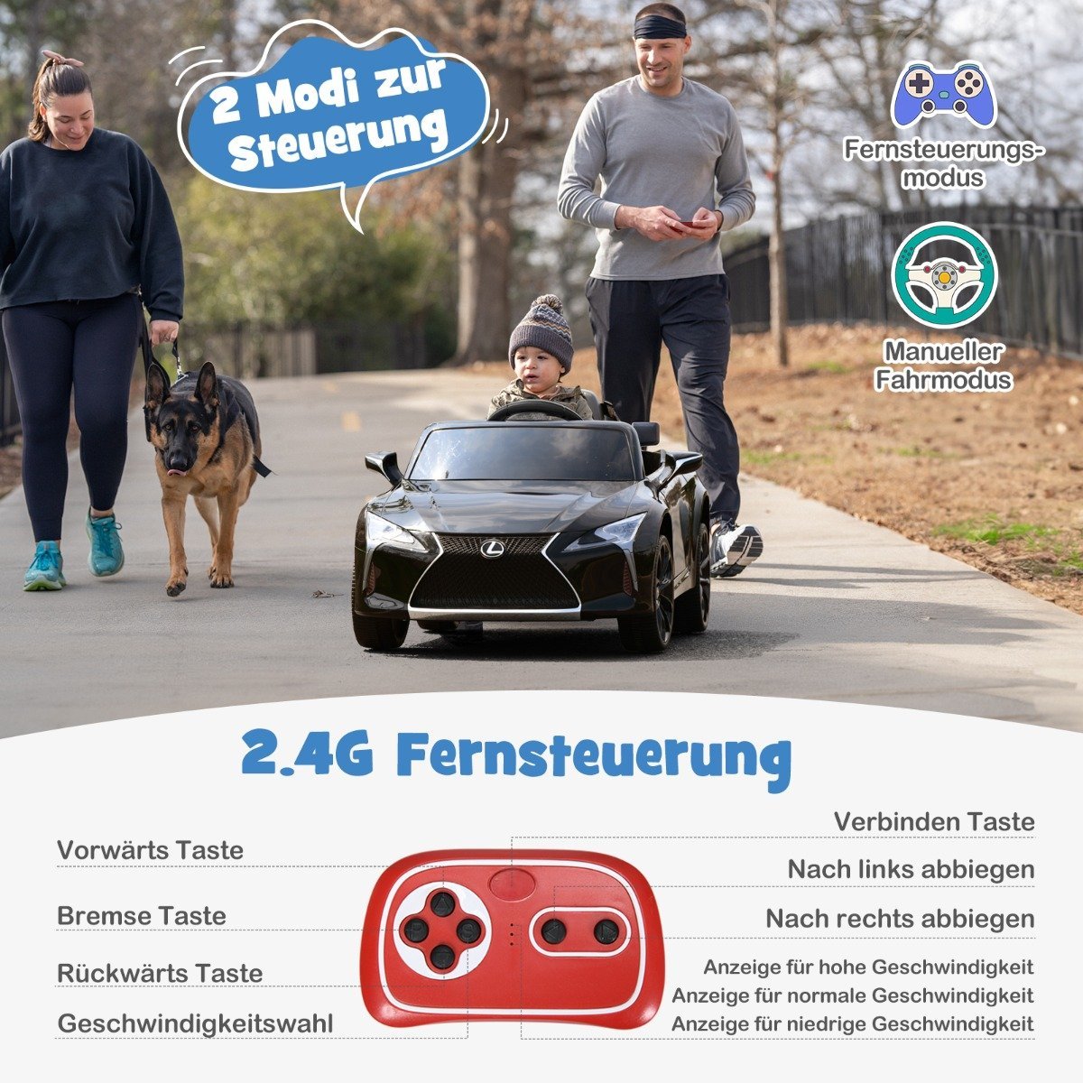 Children's electric car with 2.4G remote control & LED lights & music Lexus LC500 children's vehicle black