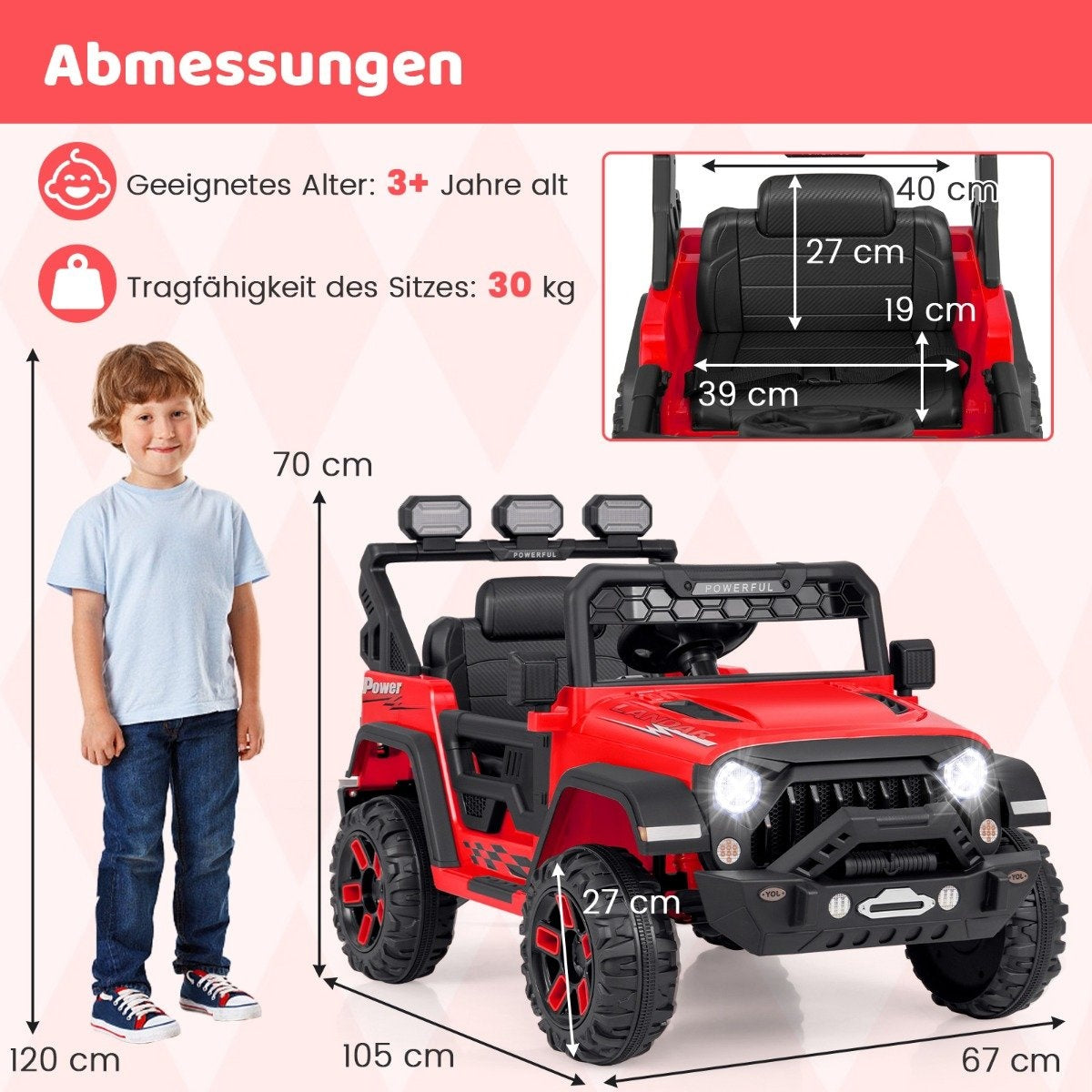 Children's electric car with 2.4G remote control &amp; USB &amp; Light &amp; Music 12V Children's Car Jeep Car Red