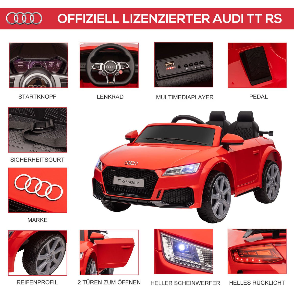 Children's electric car with remote control, MP3, for 3-6 years, PP, red, 102x60x44 cm