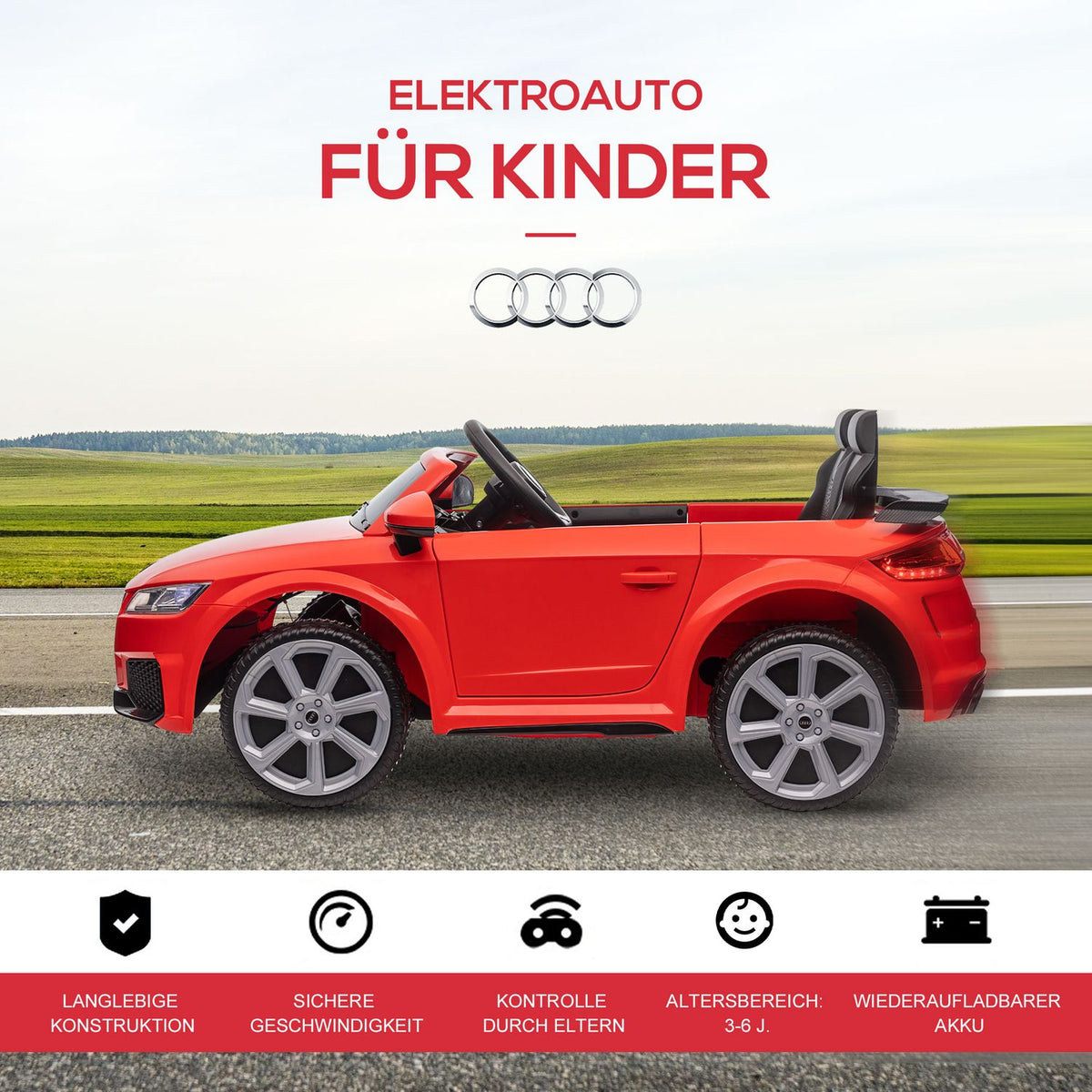 Children's electric car with remote control, MP3, for 3-6 years, PP, red, 102x60x44 cm