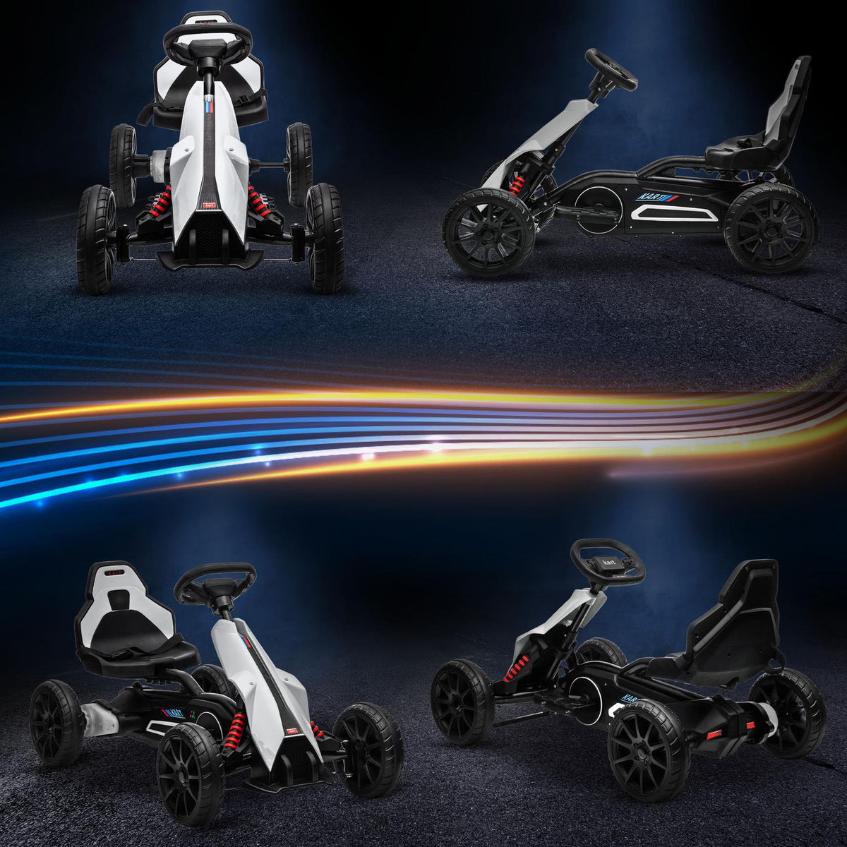 Children's electric go-kart 12 V 3-5 km/h drift kart with 2-way adjustable mode, safety belt, steering wheel, go-kart children's vehicle for 3-8 year old children, white |