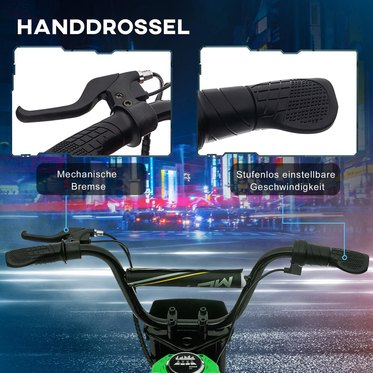 Children's electric motorcycle, 12V children's motorcycle with horn, light, children's vehicle with twist grip throttle, 8-16 km/h, for 8-12 years, green