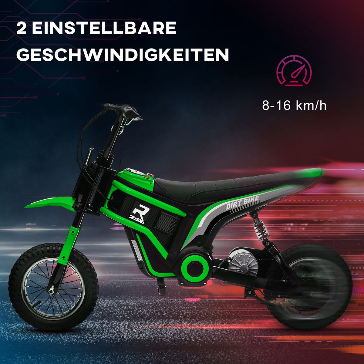 Children's electric motorcycle, 12V children's motorcycle with horn, light, children's vehicle with twist grip throttle, 8-16 km/h, for 8-12 years, green