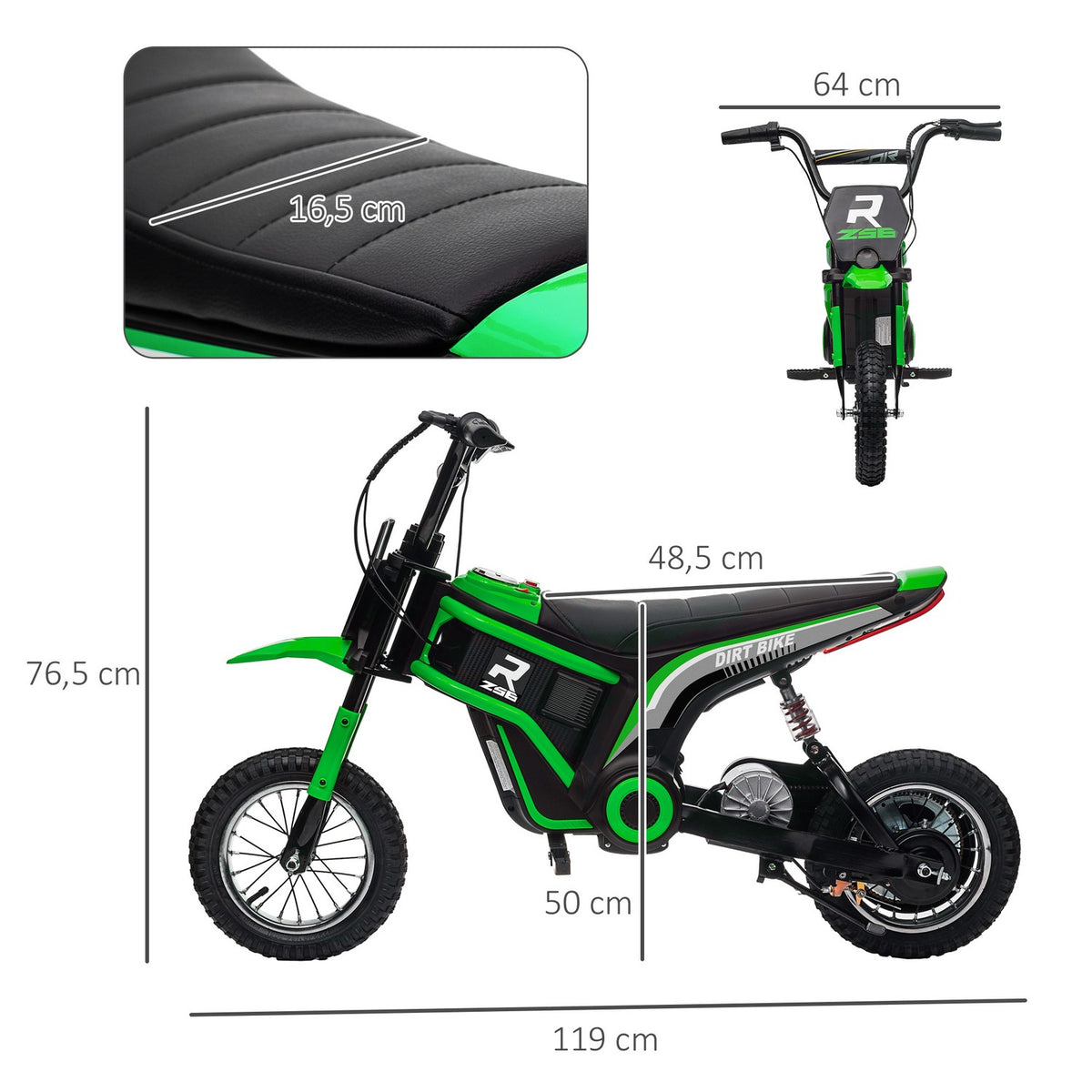 Children's electric motorcycle, 12V children's motorcycle with horn, light, children's vehicle with twist grip throttle, 8-16 km/h, for 8-12 years, green