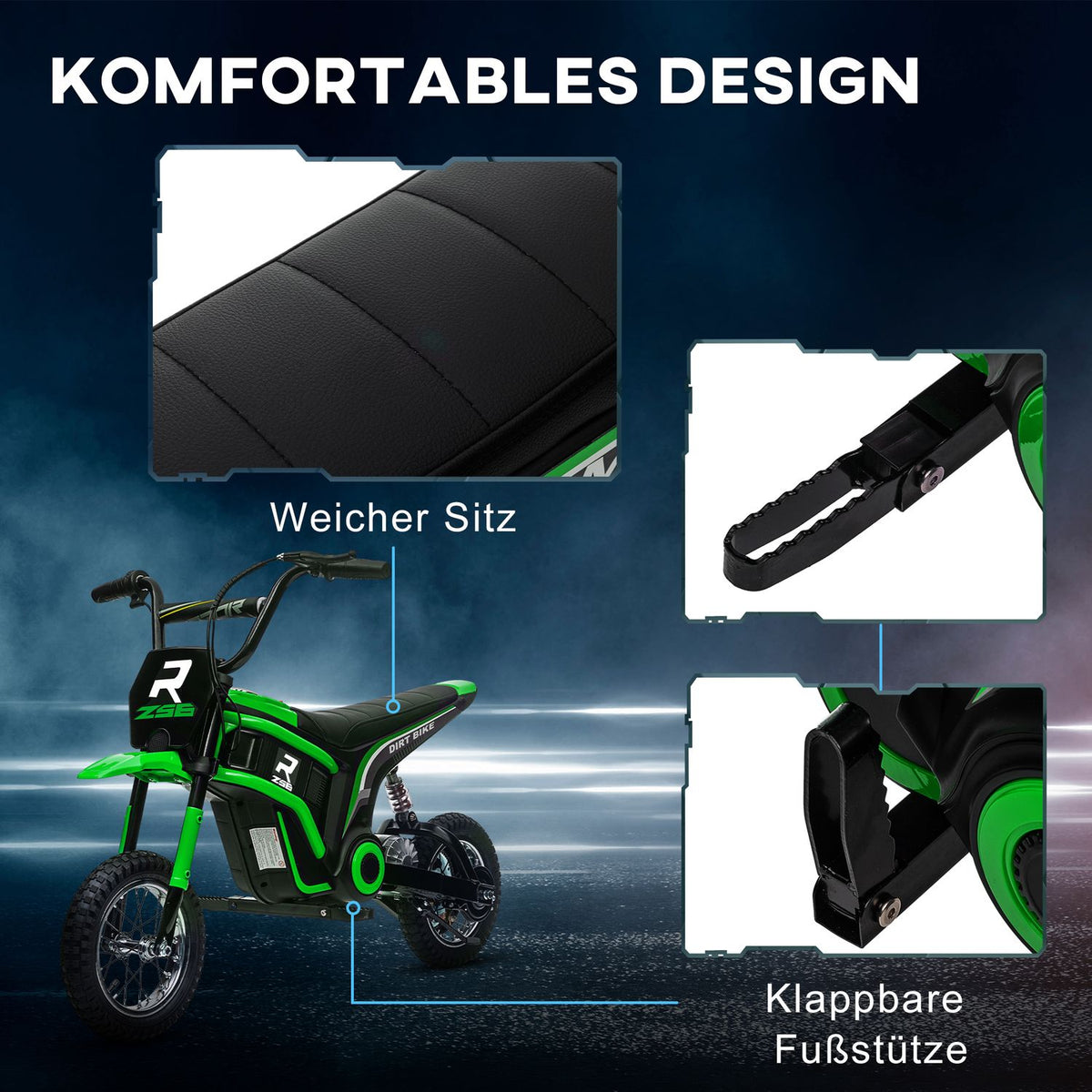 Children's electric motorcycle, 12V children's motorcycle with horn, light, children's vehicle with twist grip throttle, 8-16 km/h, for 8-12 years, green