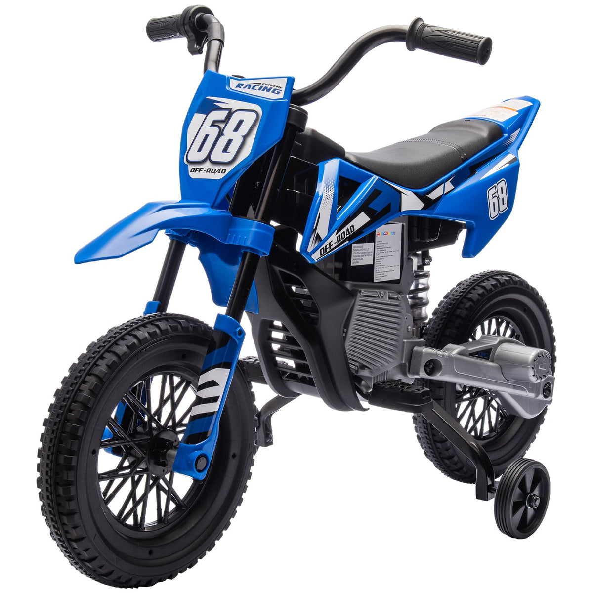 Children's electric motorcycle, 12V children's motorcycle with music, children's vehicle with removable training wheels, 2.4-5 km/h, for 3-6 years children, max. 30 kg, blue