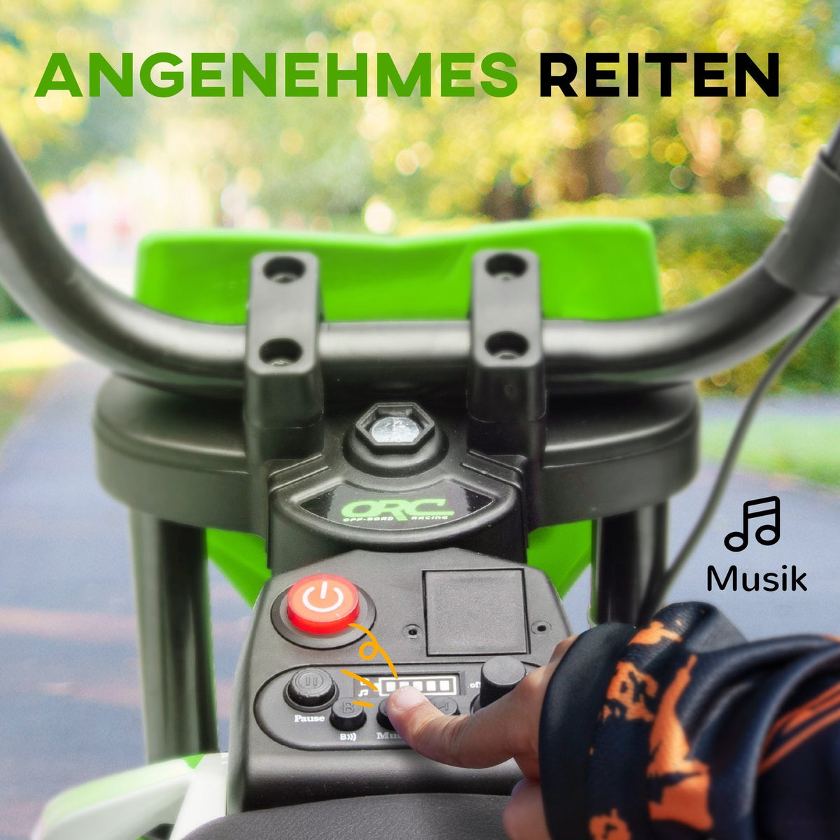 Children's electric motorcycle, 12V children's motorcycle with music, children's vehicle with removable training wheels, 2.4-5 km/h, for 3-6 years children, max. 30 kg, green