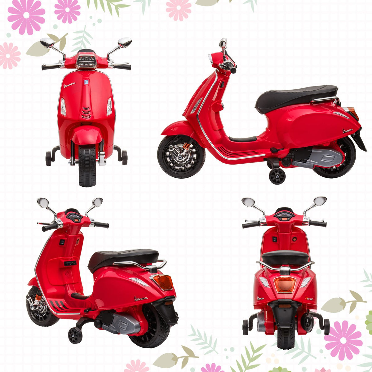 Children's electric motorcycle, 6V children's motorcycle with MP3, USB, FM radio, LED headlight, children's vehicle with training wheels, 3 km/h, for 3-6 years children, red