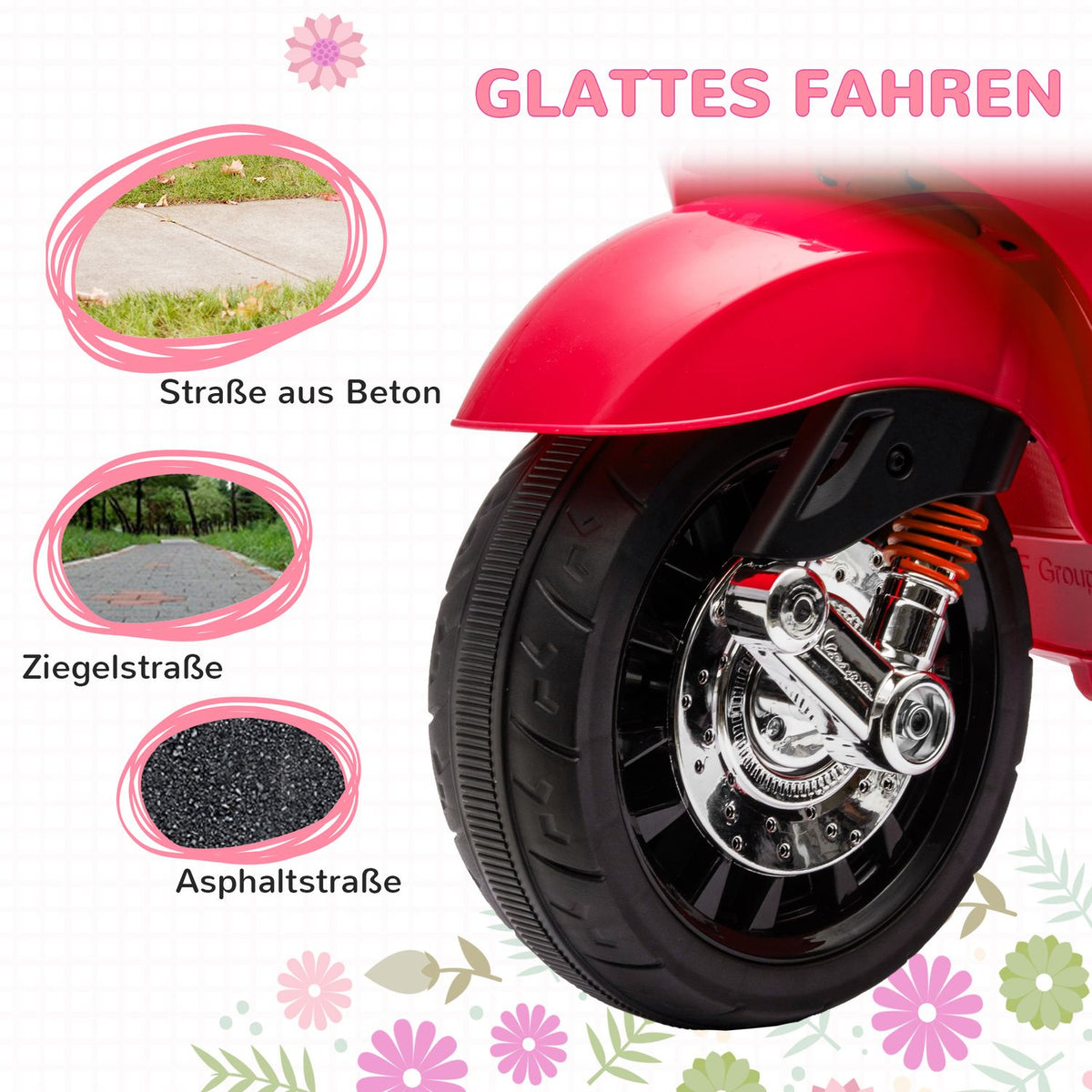 Children's electric motorcycle, 6V children's motorcycle with MP3, USB, FM radio, LED headlight, children's vehicle with training wheels, 3 km/h, for 3-6 years children, red