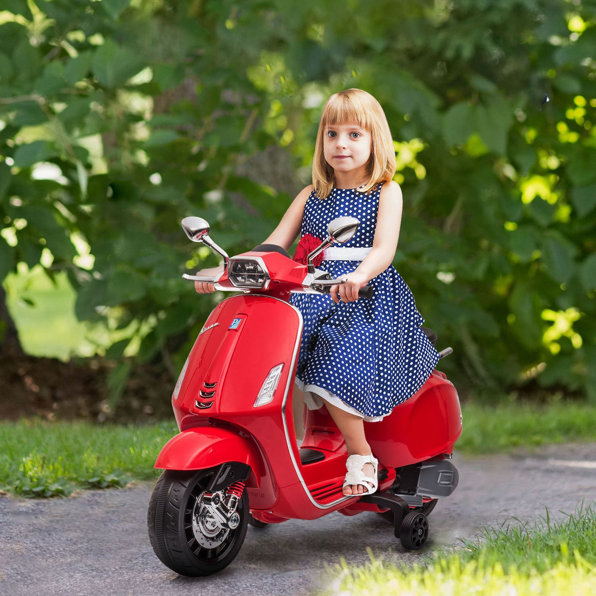 Children's electric motorcycle, 6V children's motorcycle with MP3, USB, FM radio, LED headlight, children's vehicle with training wheels, 3 km/h, for 3-6 years children, red