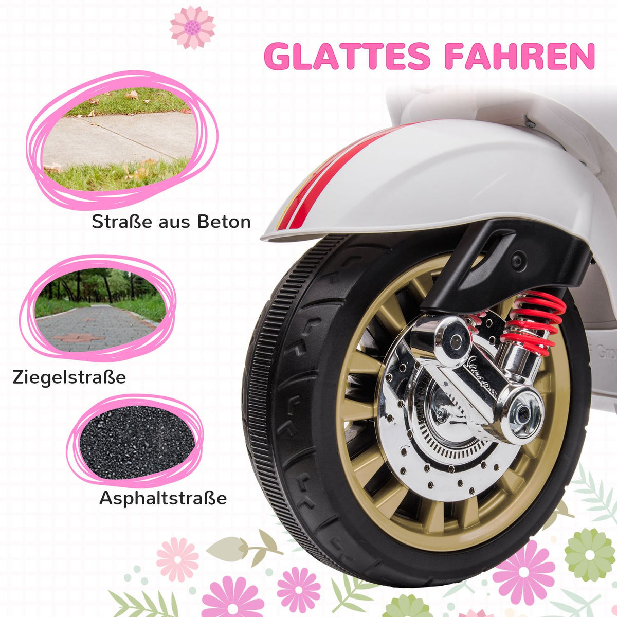 Children's electric motorcycle, 6V children's motorcycle with MP3, USB, FM radio, LED headlight, children's vehicle with training wheels, 3 km/h, for 3-6 years children, white