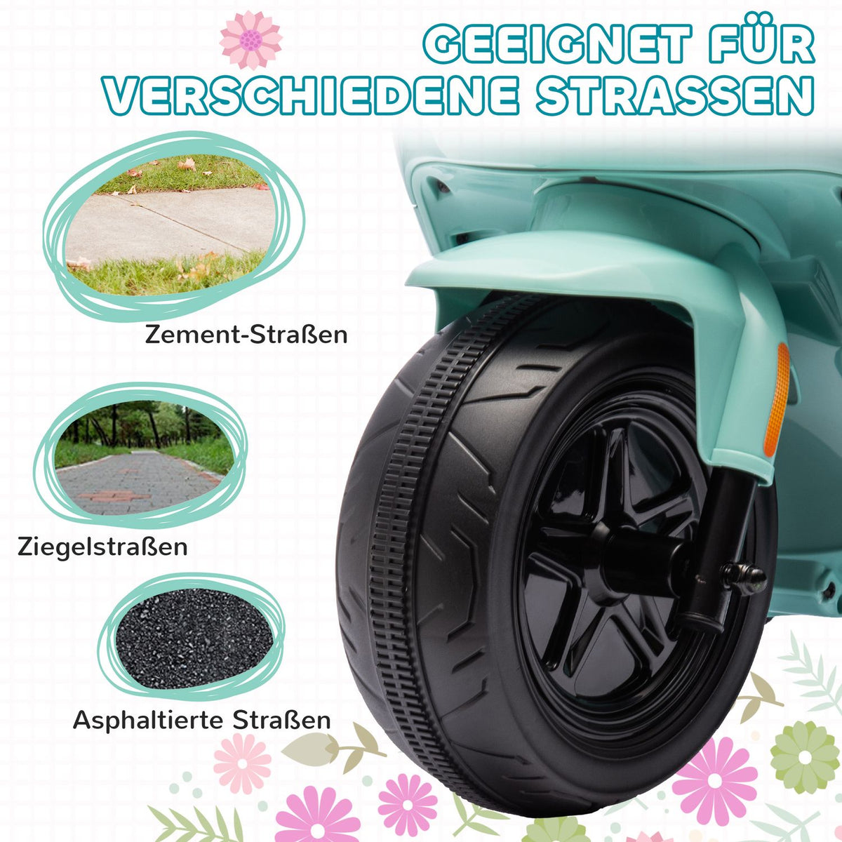 Children's electric motorcycle, 6V children's motorcycle with headlight, music, forward and reverse gear, training wheels, 1.5-3 km/h, electric motorcycle for 1.5-3 years children, green