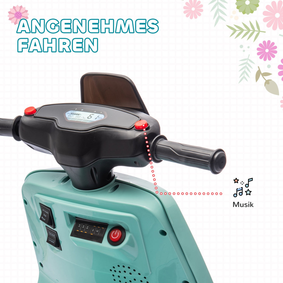 Children's electric motorcycle, 6V children's motorcycle with headlight, music, forward and reverse gear, training wheels, 1.5-3 km/h, electric motorcycle for 1.5-3 years children, green