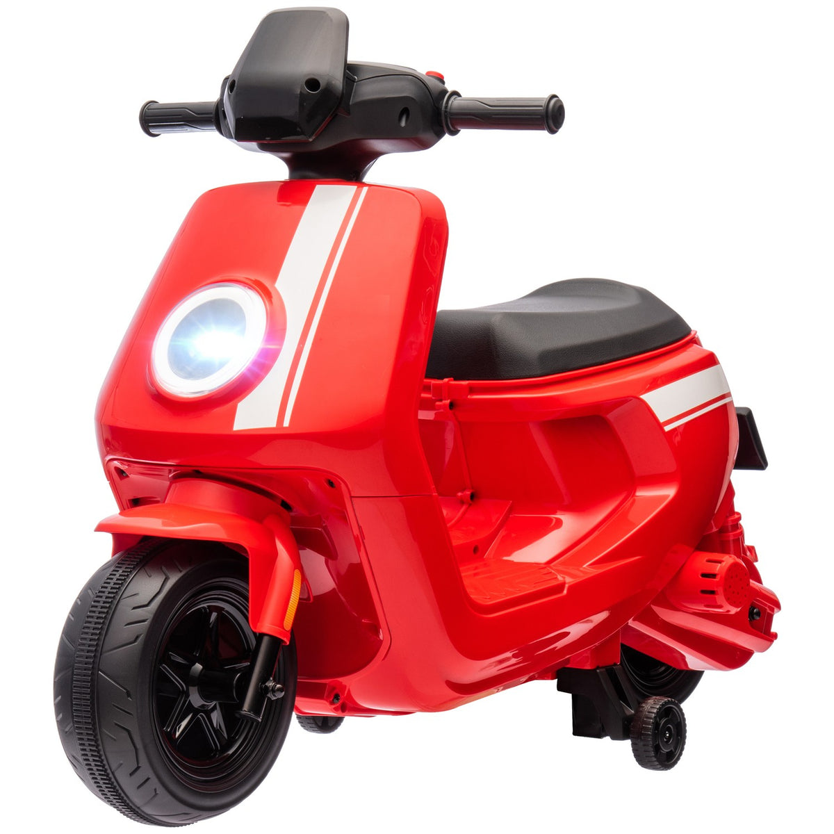 Children's electric motorcycle, 6V children's motorcycle with headlight, music, forward and reverse gear, training wheels, 1.5-3 km/h, electric motorcycle for 1.5-3 years children, red