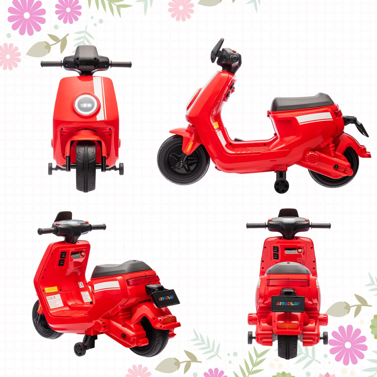 Children's electric motorcycle, 6V children's motorcycle with headlight, music, forward and reverse gear, training wheels, 1.5-3 km/h, electric motorcycle for 1.5-3 years children, red