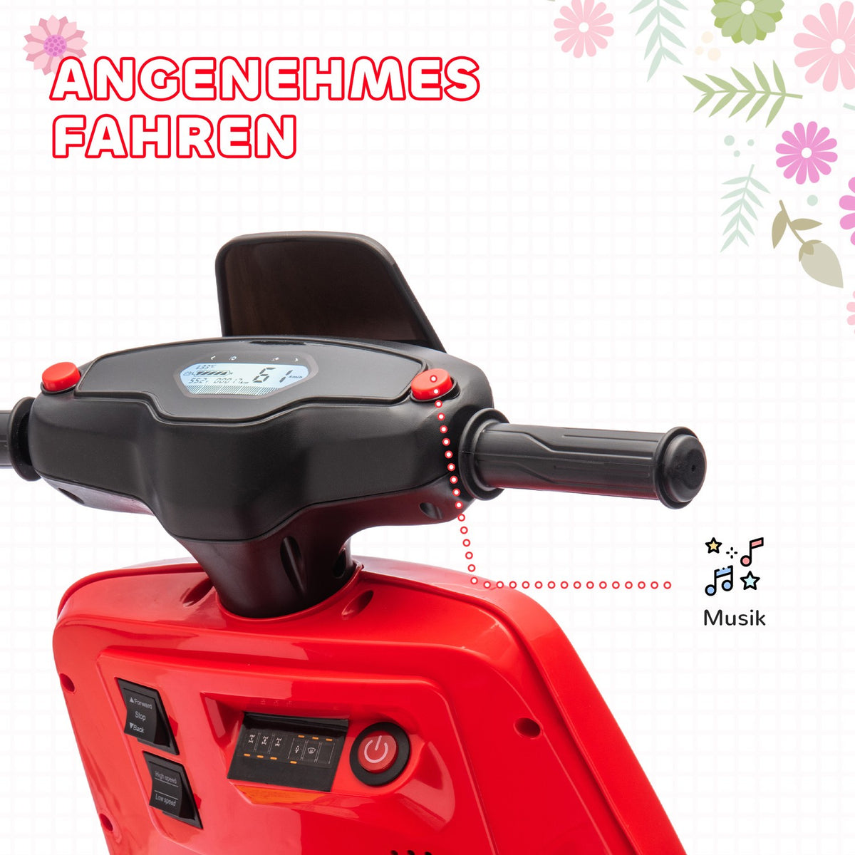 Children's electric motorcycle, 6V children's motorcycle with headlight, music, forward and reverse gear, training wheels, 1.5-3 km/h, electric motorcycle for 1.5-3 years children, red