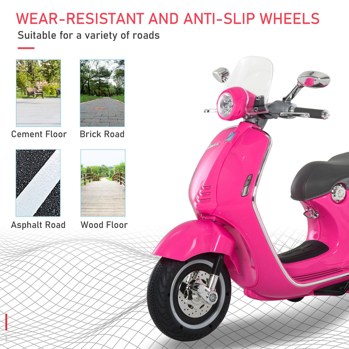 Children's electric motorcycle, 6V children's motorcycle with headlight, music, forward and reverse gear, training wheels, 30 kg load capacity, electric motorcycle for 3-6 years children, pink