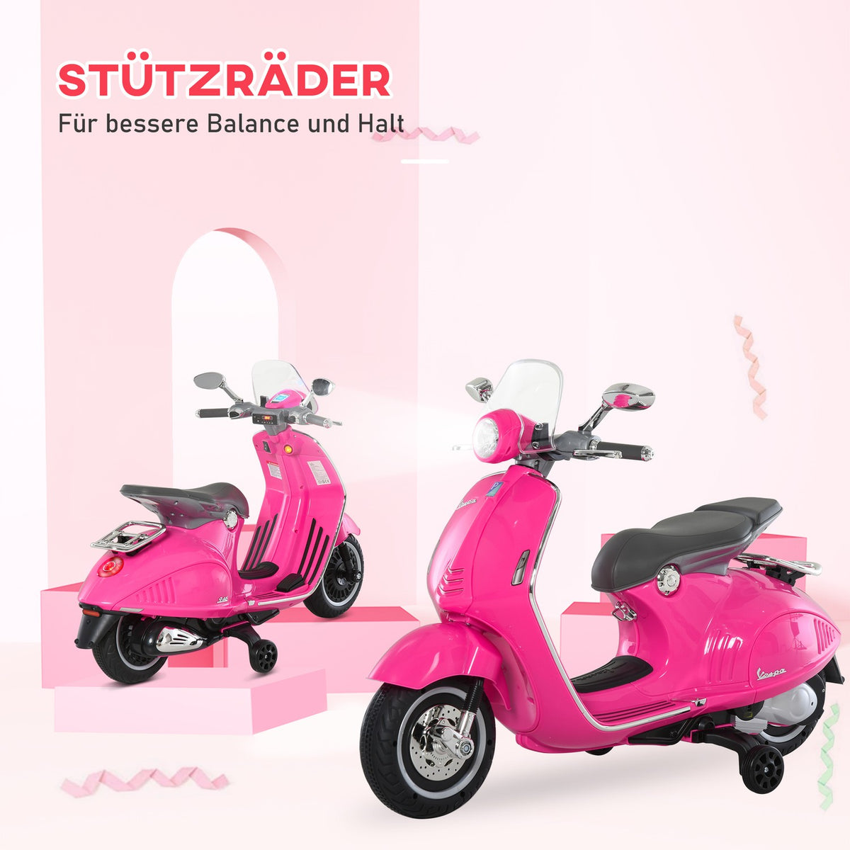Children's electric motorcycle, 6V children's motorcycle with headlight, music, forward and reverse gear, training wheels, 30 kg load capacity, electric motorcycle for 3-6 years children, pink