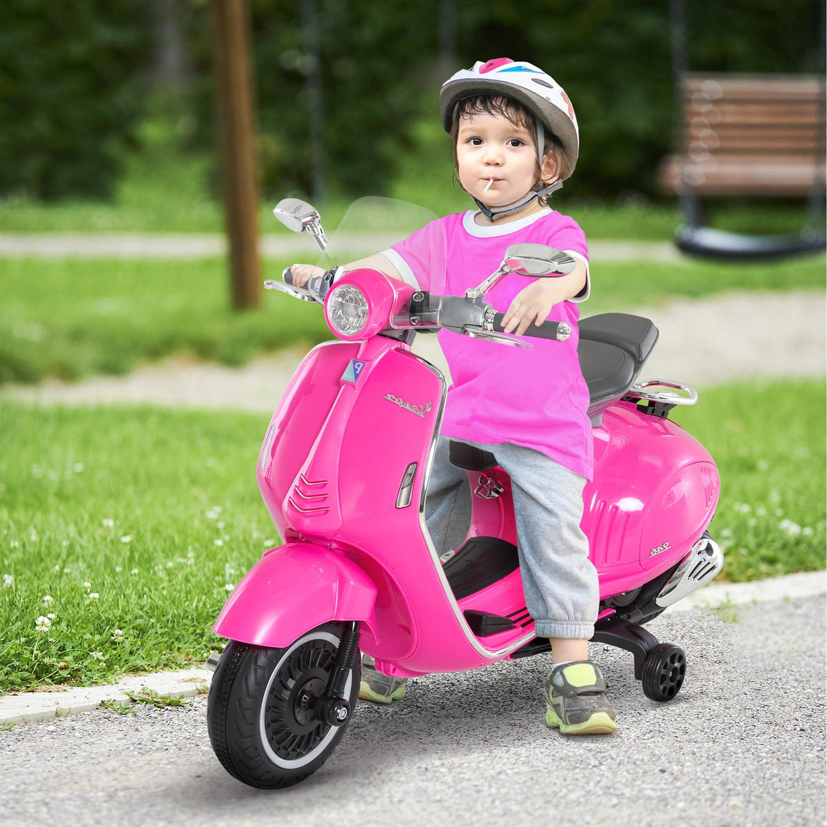Children's electric motorcycle, 6V children's motorcycle with headlight, music, forward and reverse gear, training wheels, 30 kg load capacity, electric motorcycle for 3-6 years children, pink