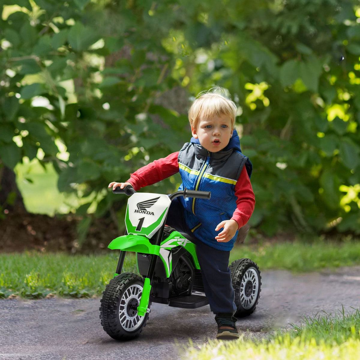 Children's electric motorcycle, 6V children's motorcycle with horn, startup music, children's vehicle, 3km/h, for 3-6 years, green