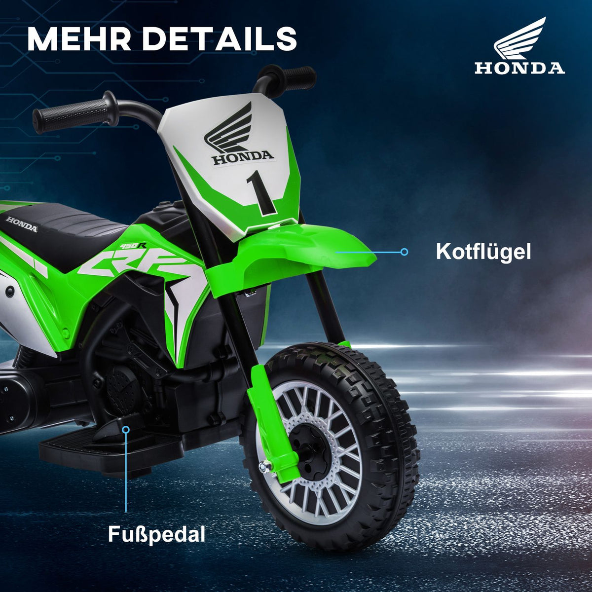 Children's electric motorcycle, 6V children's motorcycle with horn, startup music, children's vehicle, 3km/h, for 3-6 years, green
