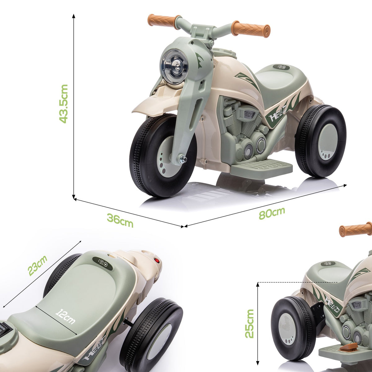 Children's electric motorcycle, 6V children's motorcycle with music, blowing 2.5-3 km/h, for 2-5 year old children