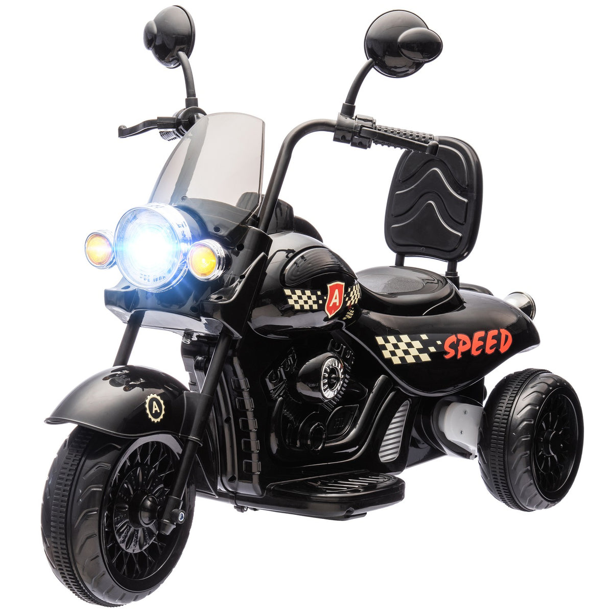 Children's electric motorcycle, 6V children's motorcycle with music, children's vehicle with LED headlight, 3-5 km/h, for 3-6 years children, max. 25 kg, black