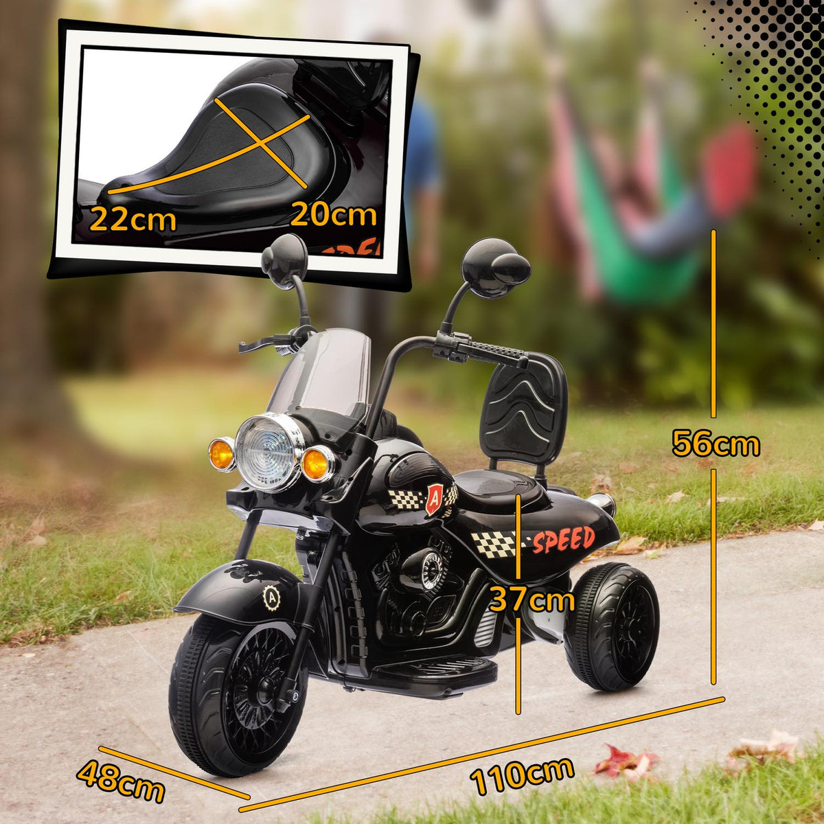 Children's electric motorcycle, 6V children's motorcycle with music, children's vehicle with LED headlight, 3-5 km/h, for 3-6 years children, max. 25 kg, black