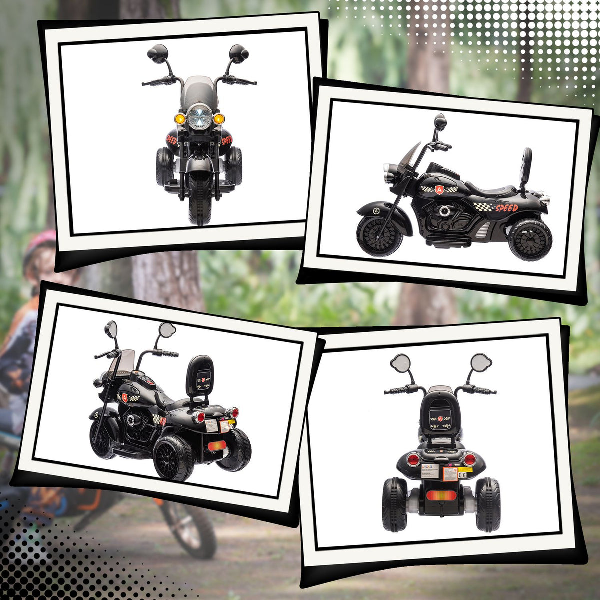 Children's electric motorcycle, 6V children's motorcycle with music, children's vehicle with LED headlight, 3-5 km/h, for 3-6 years children, max. 25 kg, black