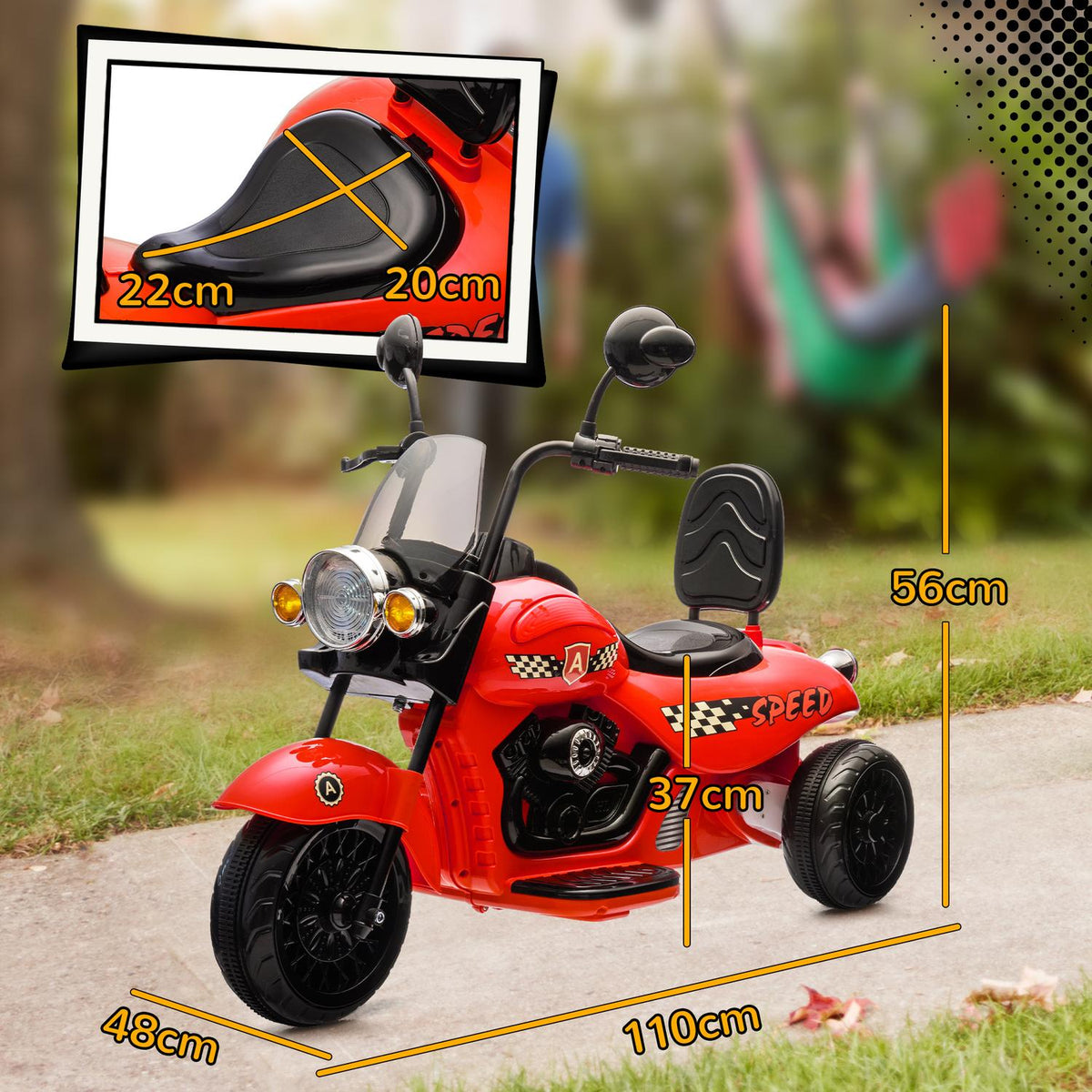 Children's electric motorcycle, 6V children's motorcycle with music, children's vehicle with LED headlight, 3-5 km/h, for 3-6 years children, max. 25 kg, red