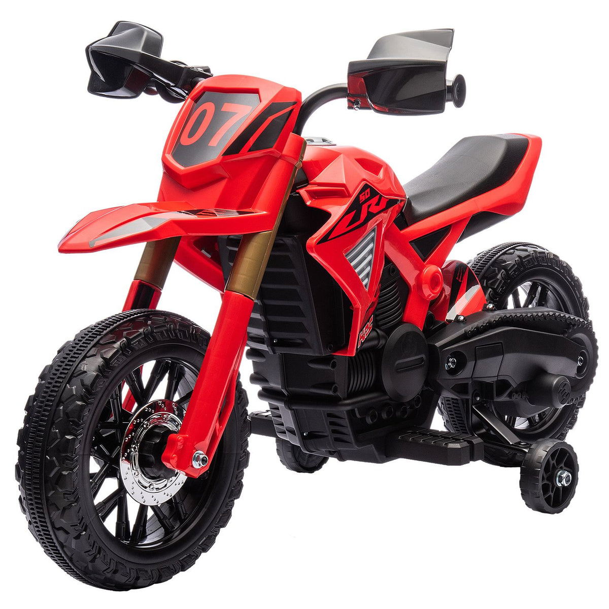 Children's electric motorcycle, 6V children's motorcycle with training wheels, children's vehicle with horn and starting sound, 3 km/h, for 3-8 years children, max. 30 kg, red