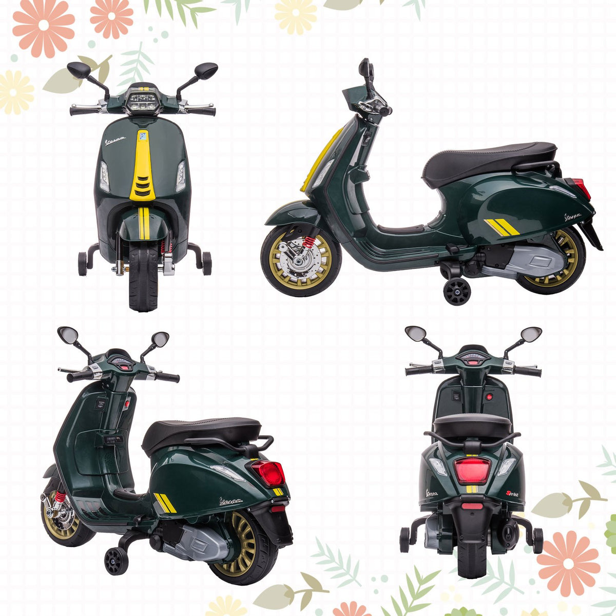Children's electric motorcycle 6V with MP3 USB FM radio LED headlight training bikes 3 km/h for children 3-6 years dark green