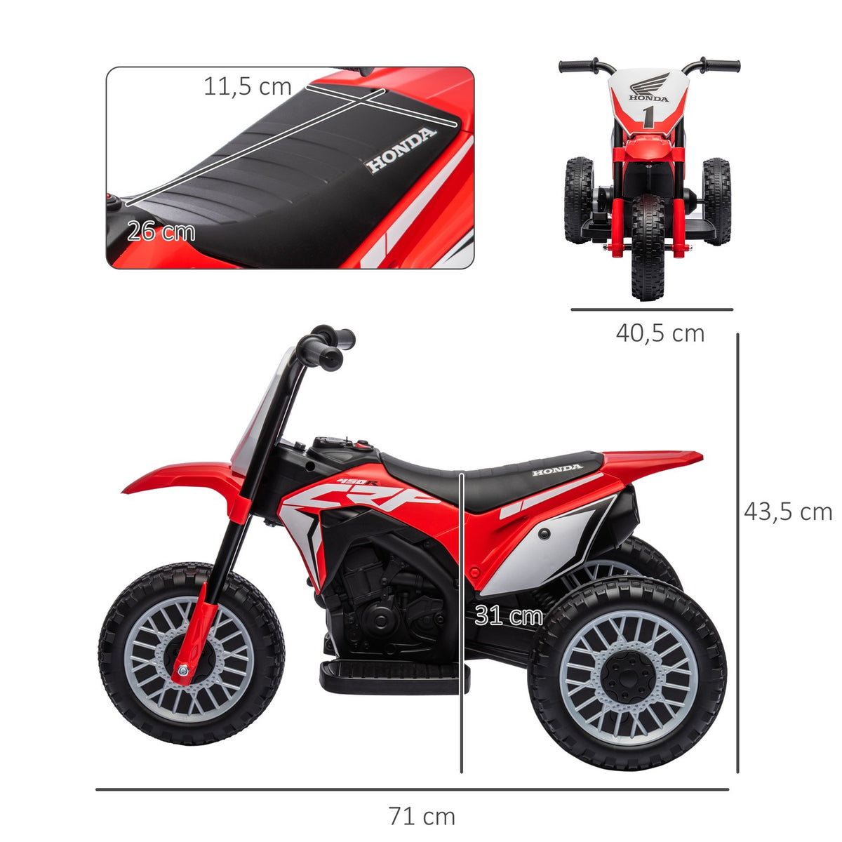 Children's electric motorcycle 6V with horn & startup music, children's vehicle for 1.5-3 years, 3km/h, red, safe driving fun
