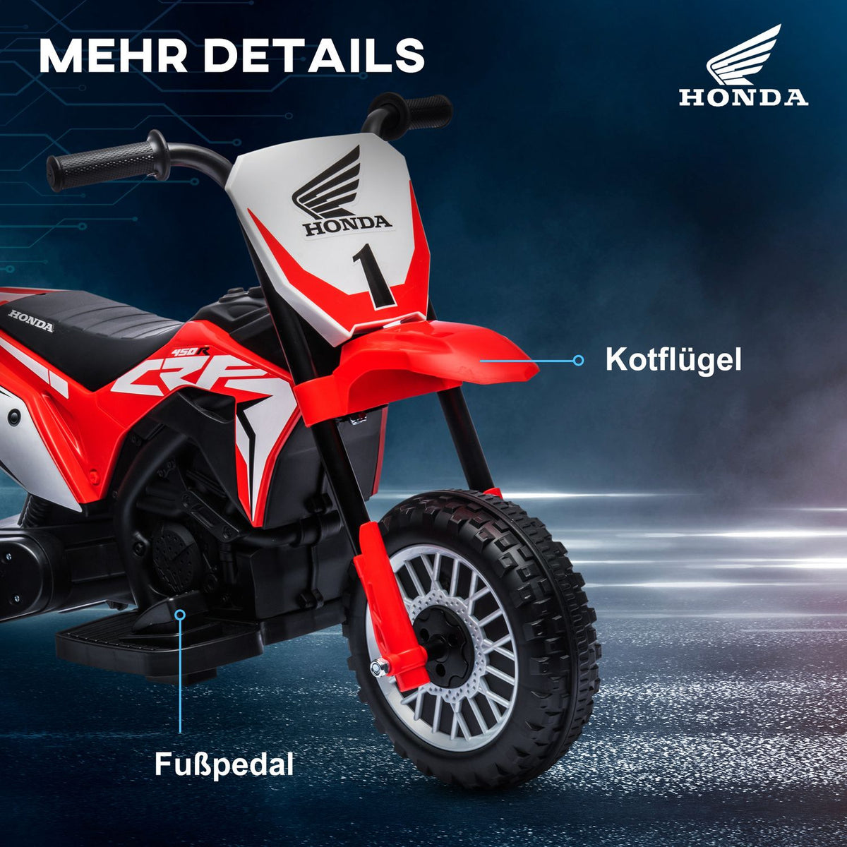 Children's electric motorcycle 6V with horn & startup music, children's vehicle for 1.5-3 years, 3km/h, red, safe driving fun