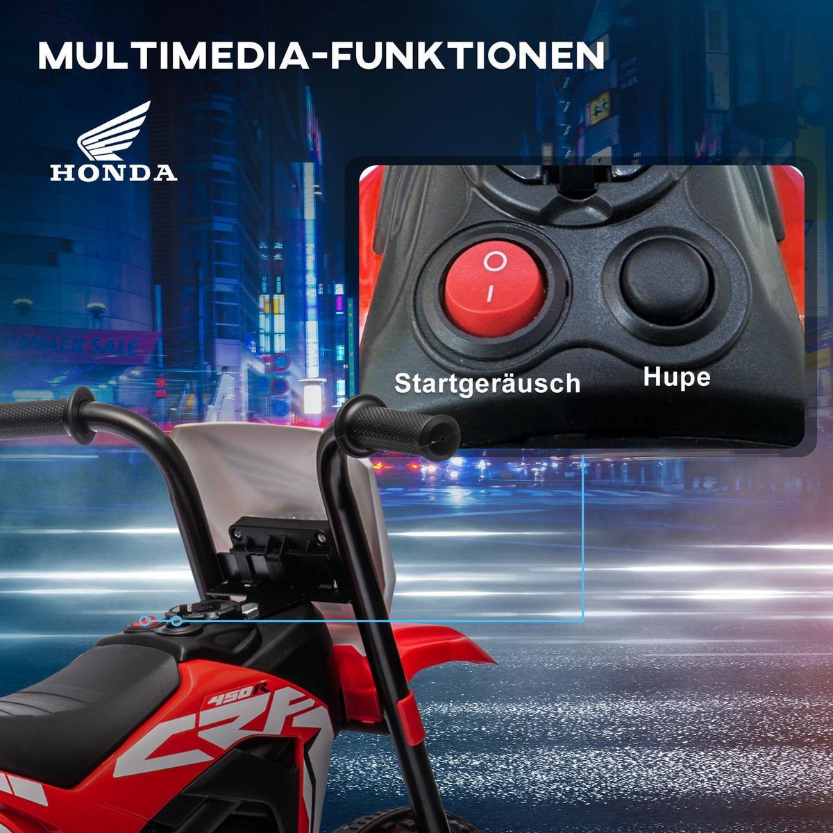 Children's electric motorcycle 6V with horn & startup music, children's vehicle for 1.5-3 years, 3km/h, red, safe driving fun