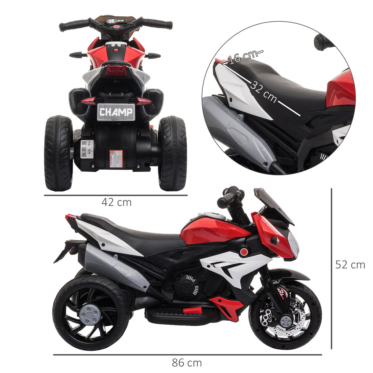 Children's electric motorcycle children's motorcycle 6V children's vehicle electric vehicle with music, headlights for children 3-5 years plastic metal black + red 3km/h